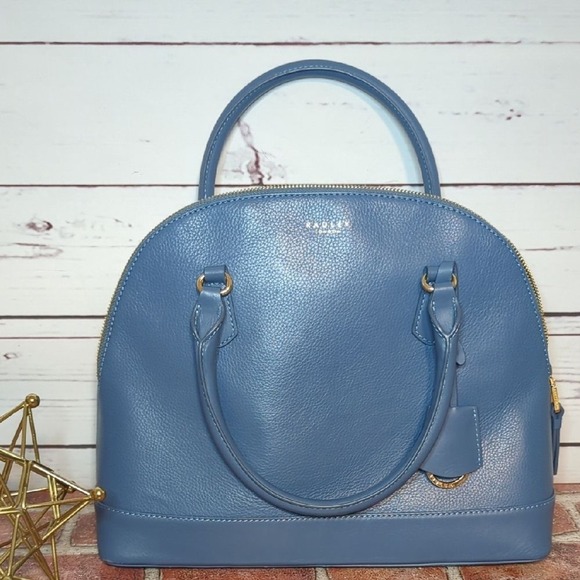 Radley London Anchor Mews Medium Dome Satchel Bag Vintage Blue Gold Minimalist